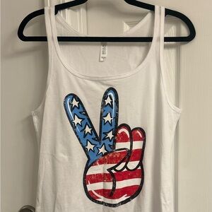 Bella Canvas White Tank Top with American Flag Peace Sign